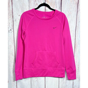 Women’s Pink Nike Therma-fit Sweater Shirt With Pocket Pullover Crew Neck Size M